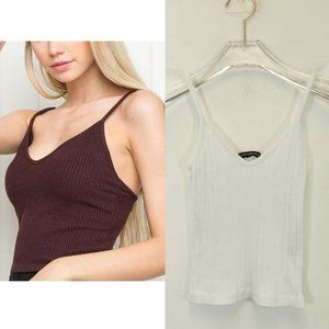 BRANDY MELVILLE Girl 100% Cotton White Top XXL Sleeveless Stretch Ribbed Strappy